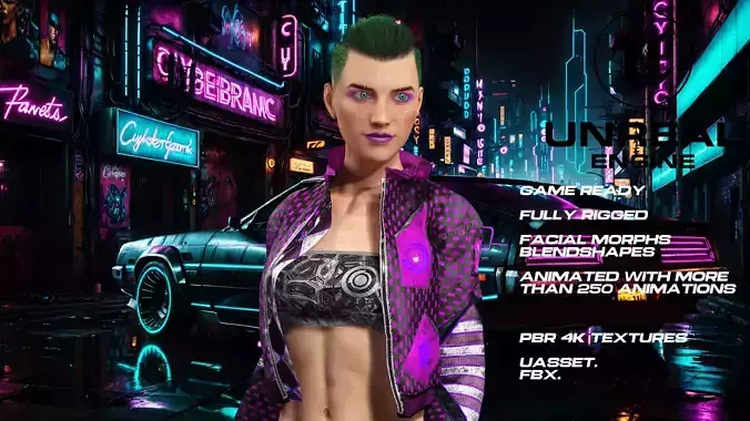 CyberPunk girl full rigged - game ready - animated