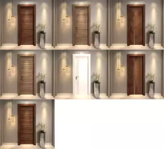 group of 7 wooden doors 3D model