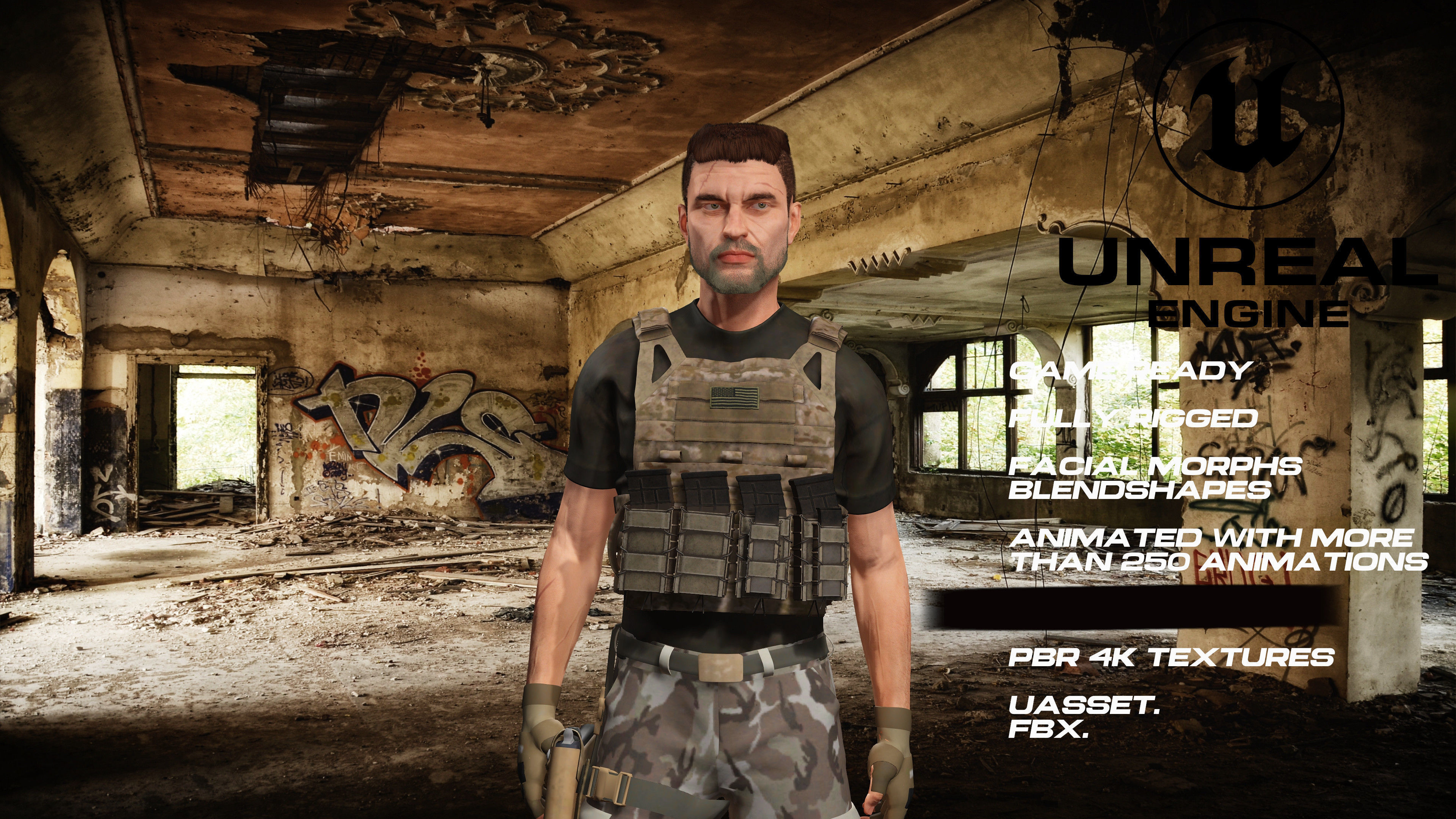 Zombie Hunter  full rigged - game ready - animated Low-poly 3D model_1