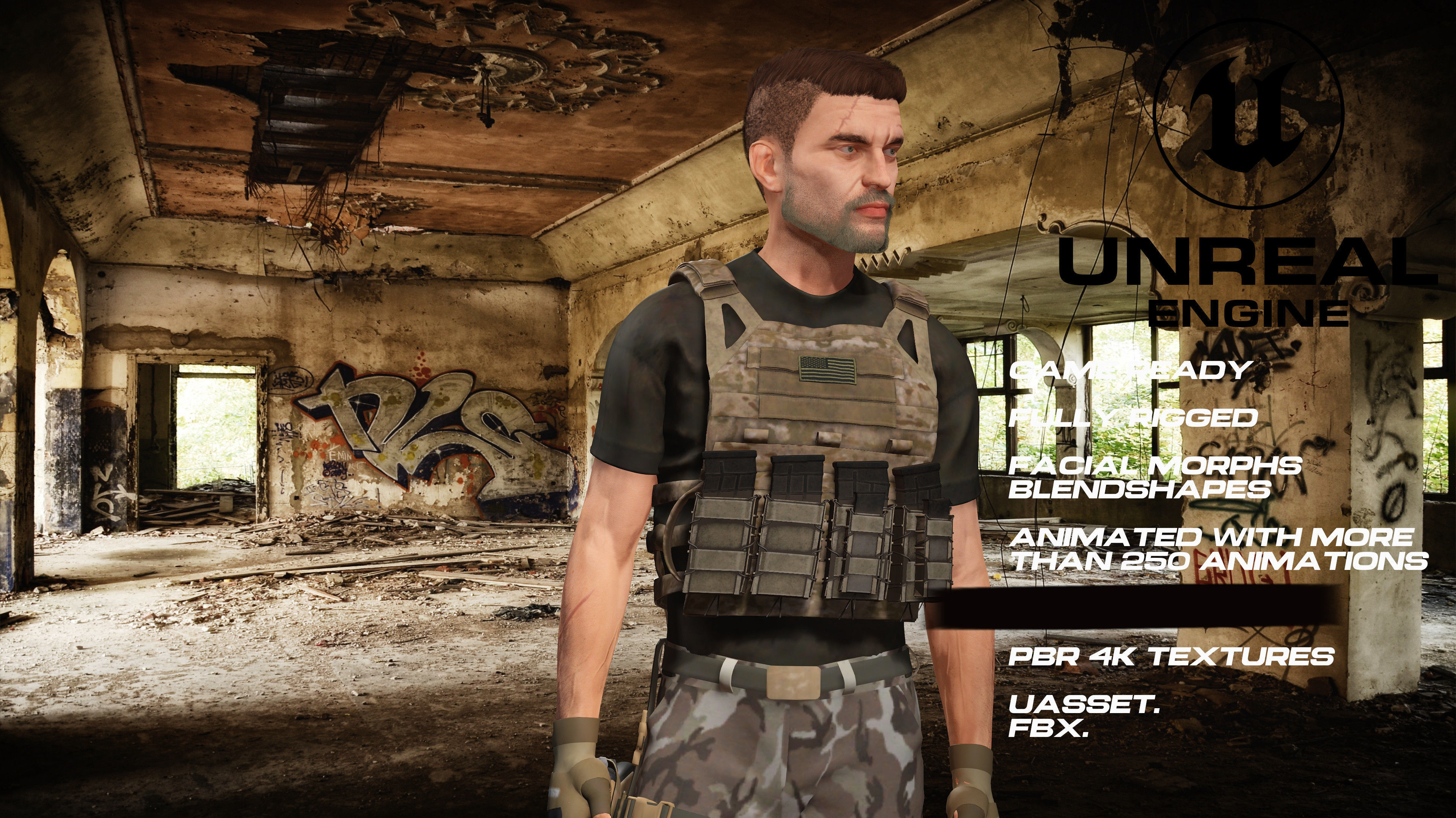 Zombie Hunter  full rigged - game ready - animated Low-poly 3D model_5