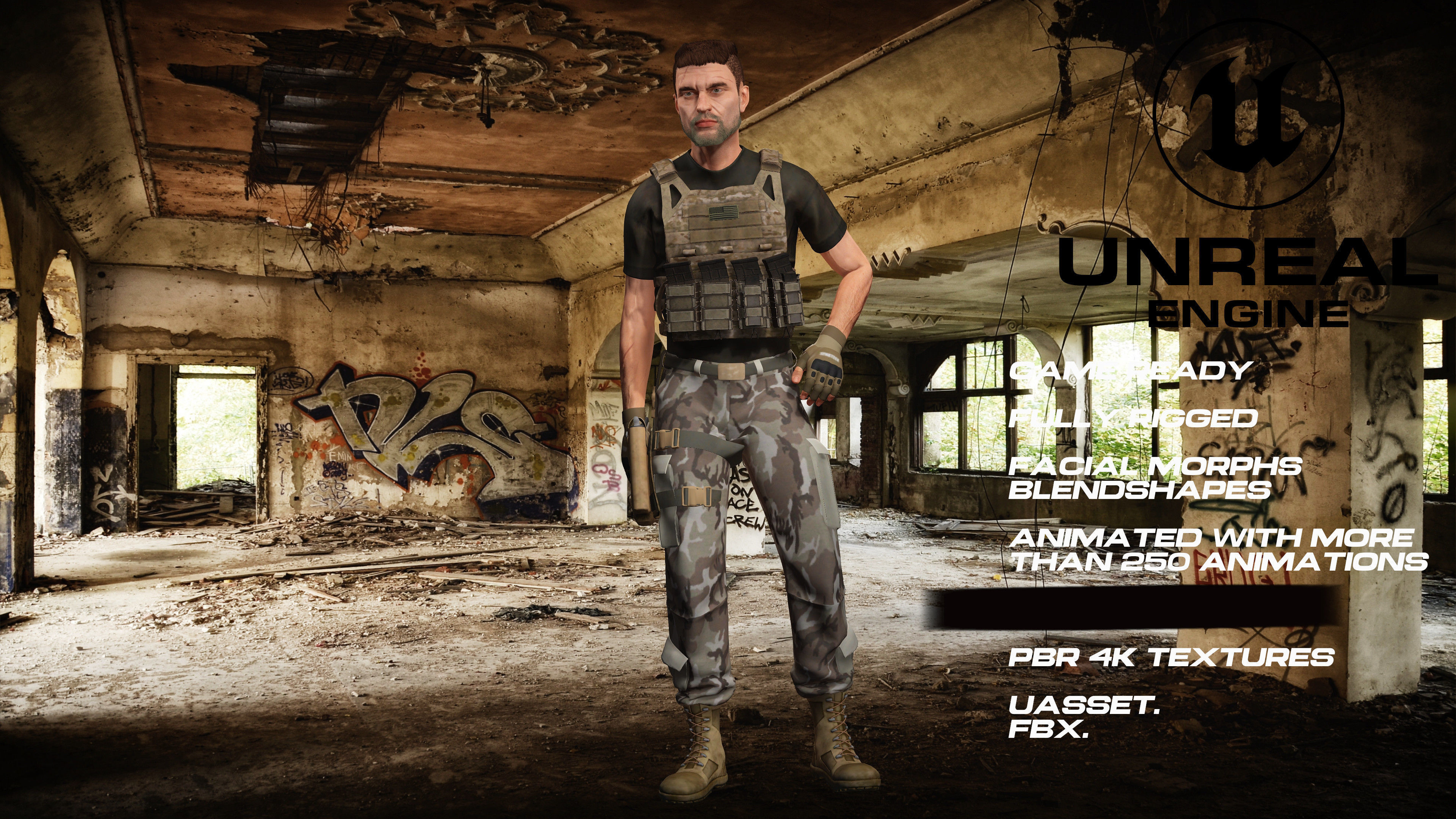 Zombie Hunter  full rigged - game ready - animated Low-poly 3D model_3