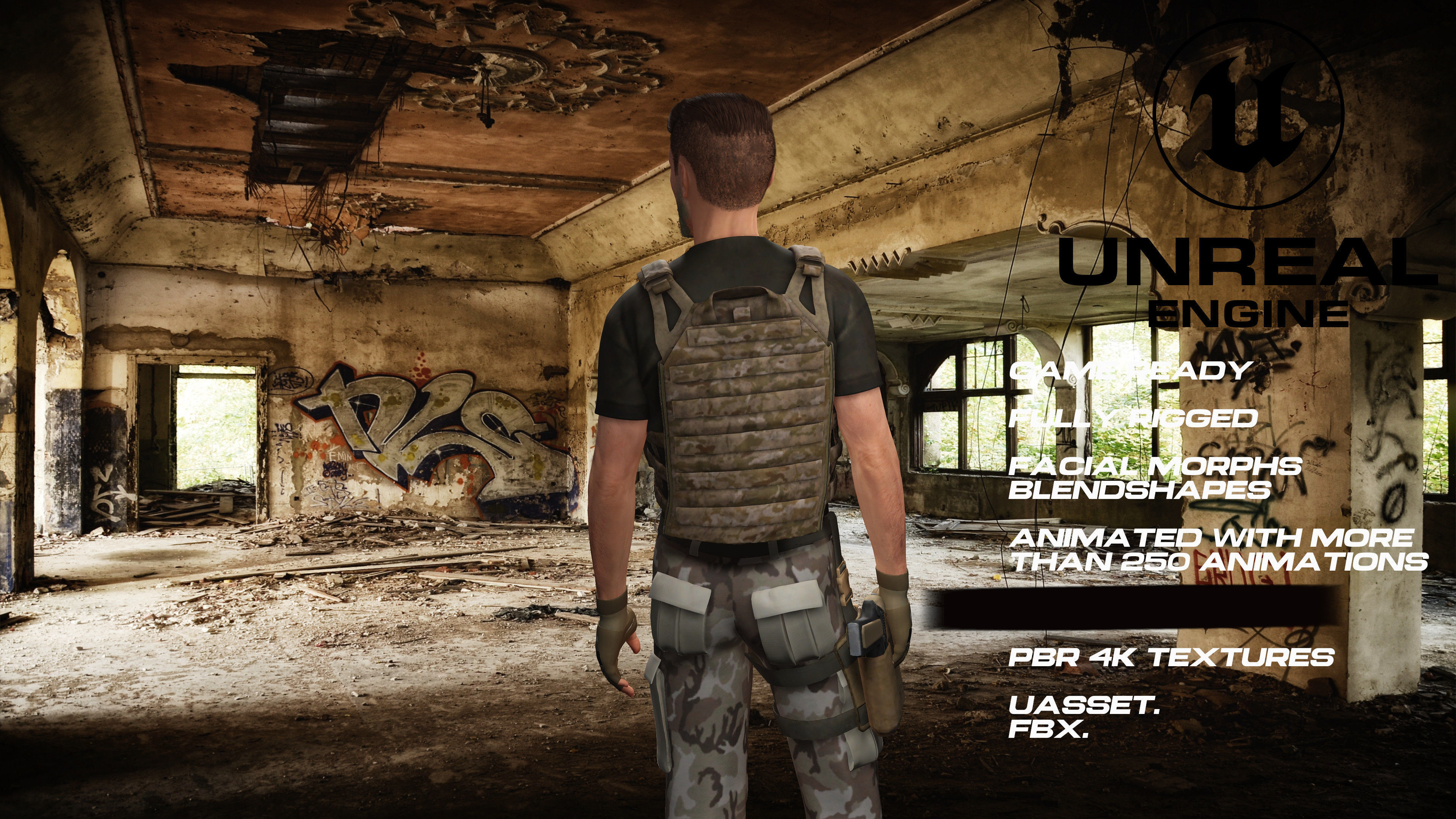 Zombie Hunter  full rigged - game ready - animated Low-poly 3D model_6