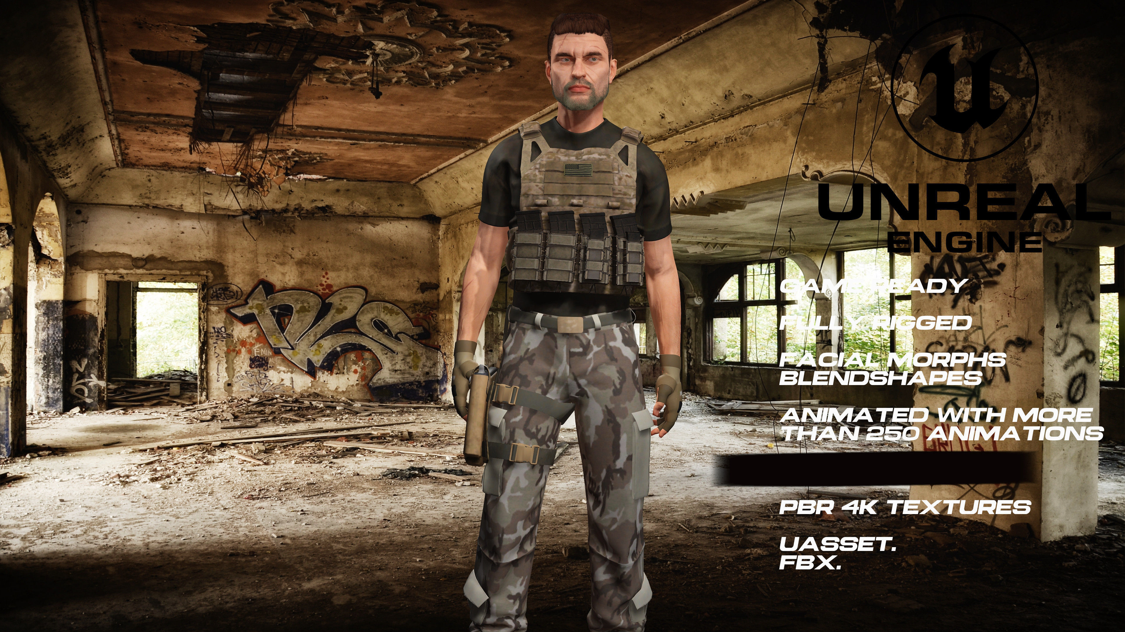 Zombie Hunter  full rigged - game ready - animated Low-poly 3D model_2