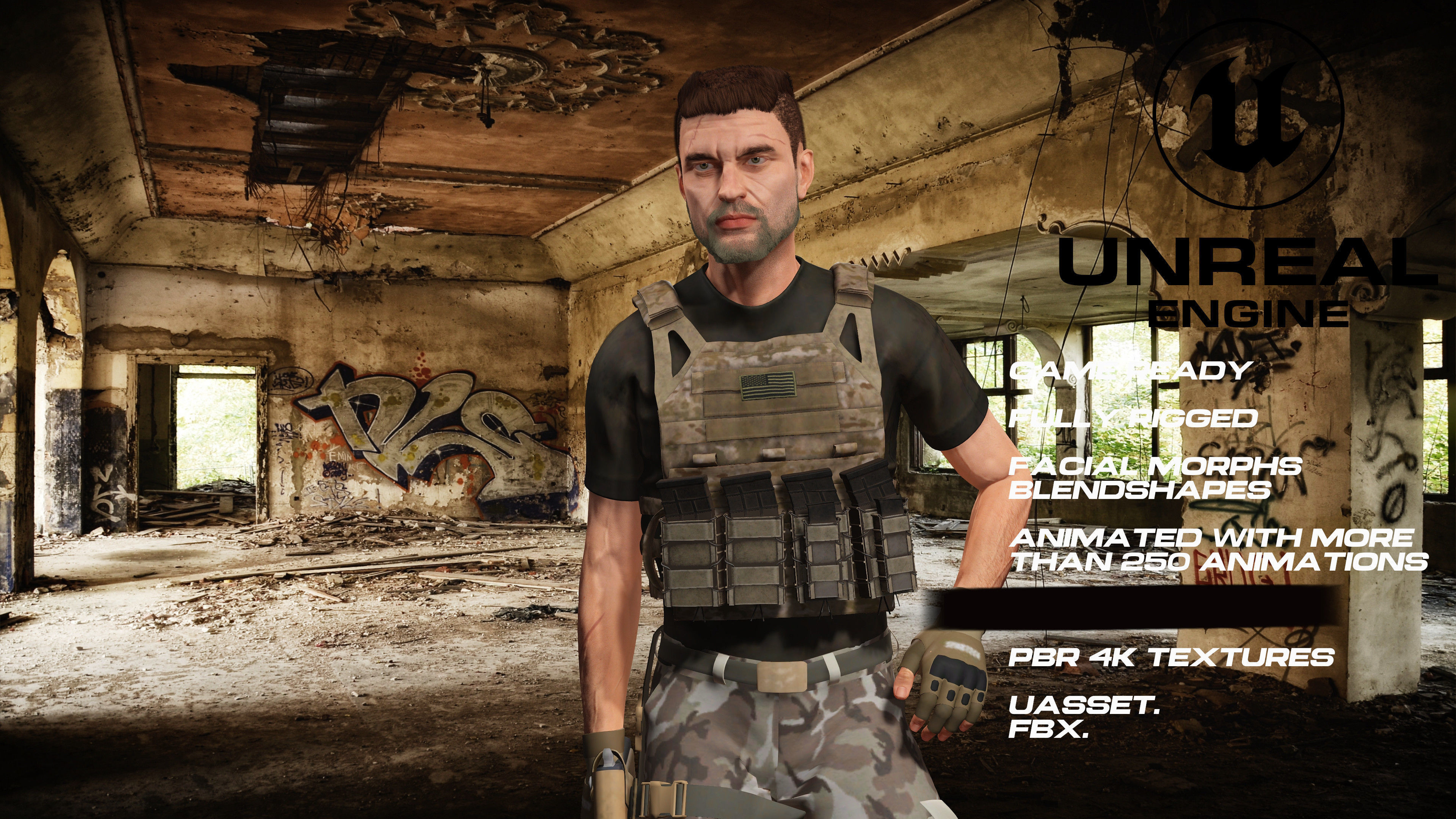 Zombie Hunter  full rigged - game ready - animated Low-poly 3D model_4