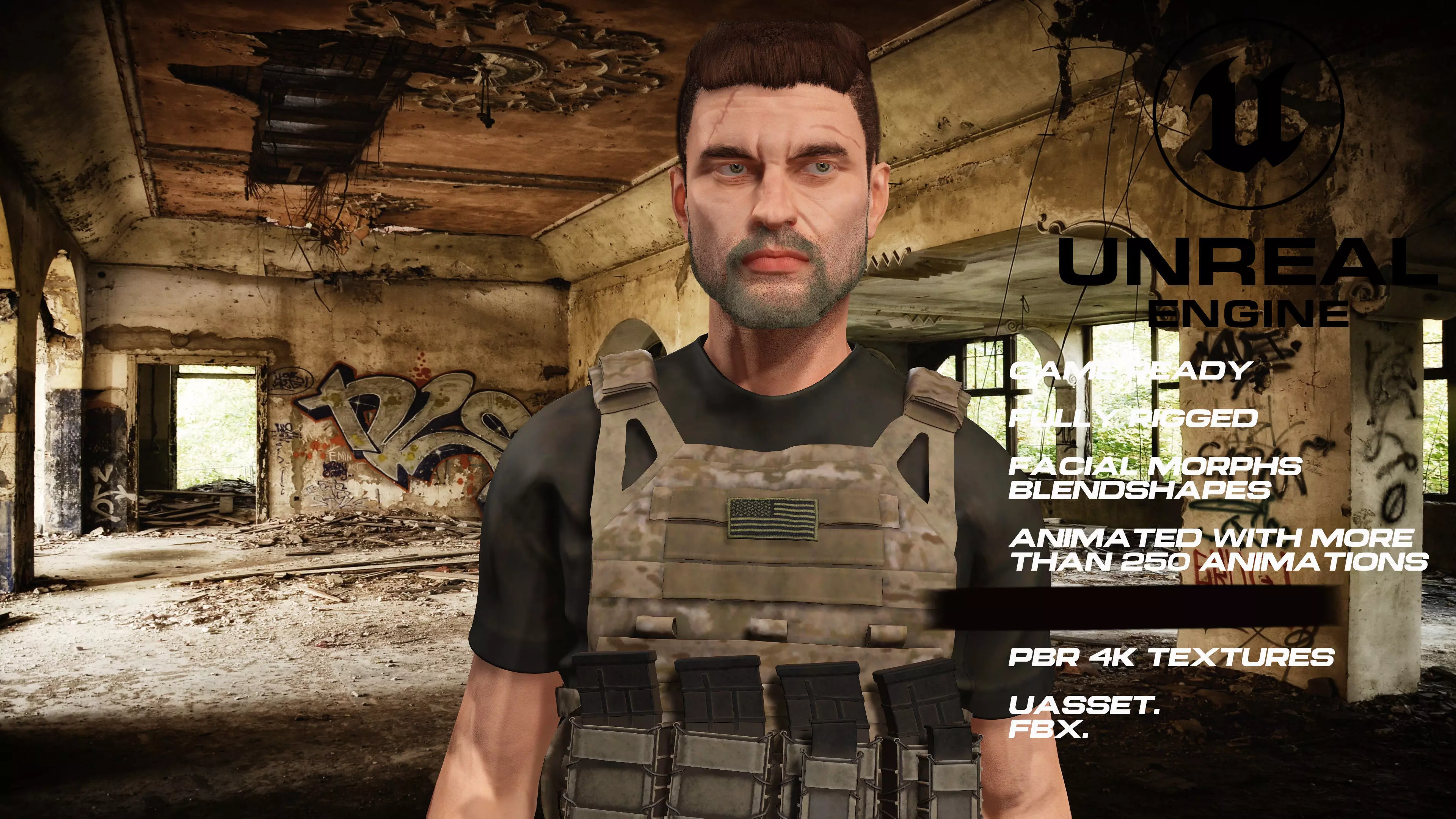 Zombie Hunter  full rigged - game ready - animated Low-poly 3D model_0