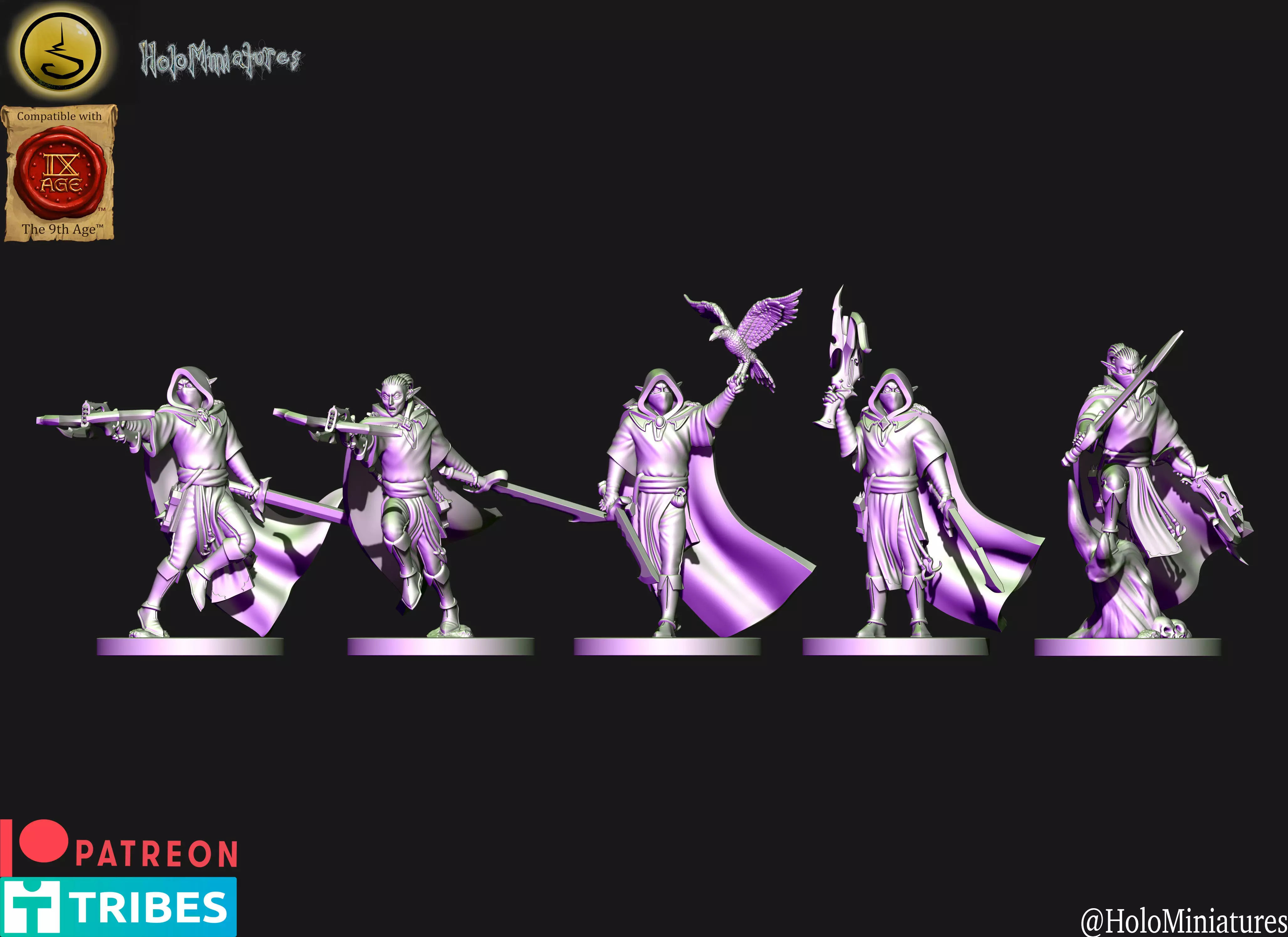 Dark elves Raven cloacks unit 3D print model
