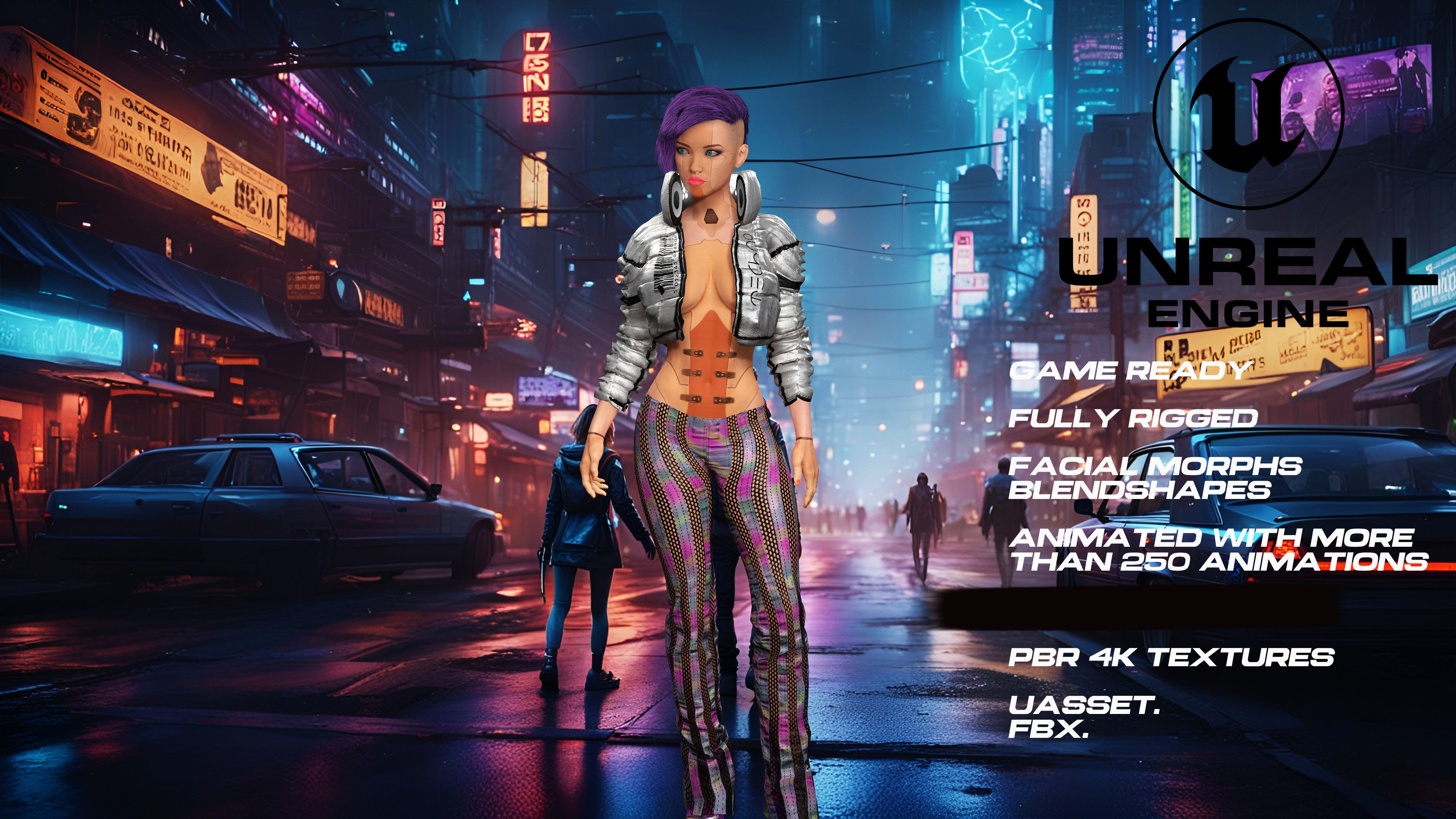 CyberPunk girl full rigged - game ready - animated Low-poly 3D model_2