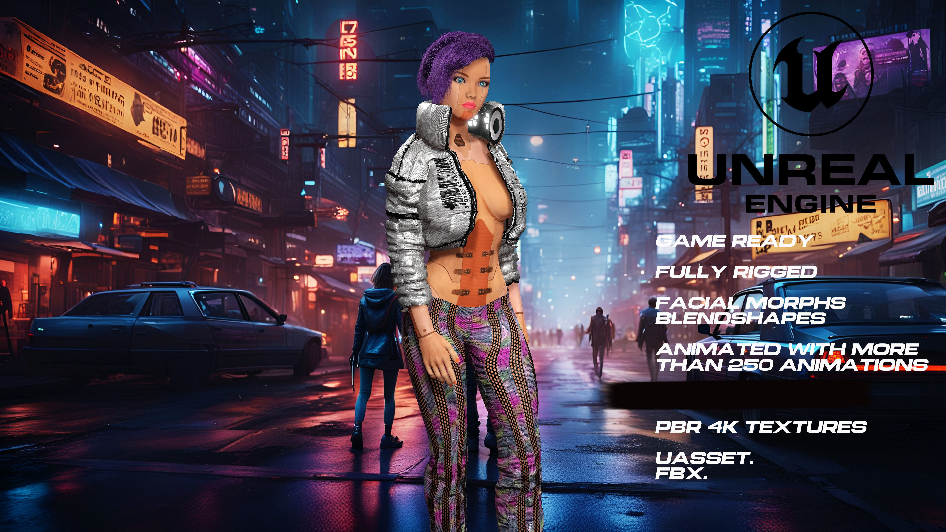 CyberPunk girl full rigged - game ready - animated Low-poly 3D model_3