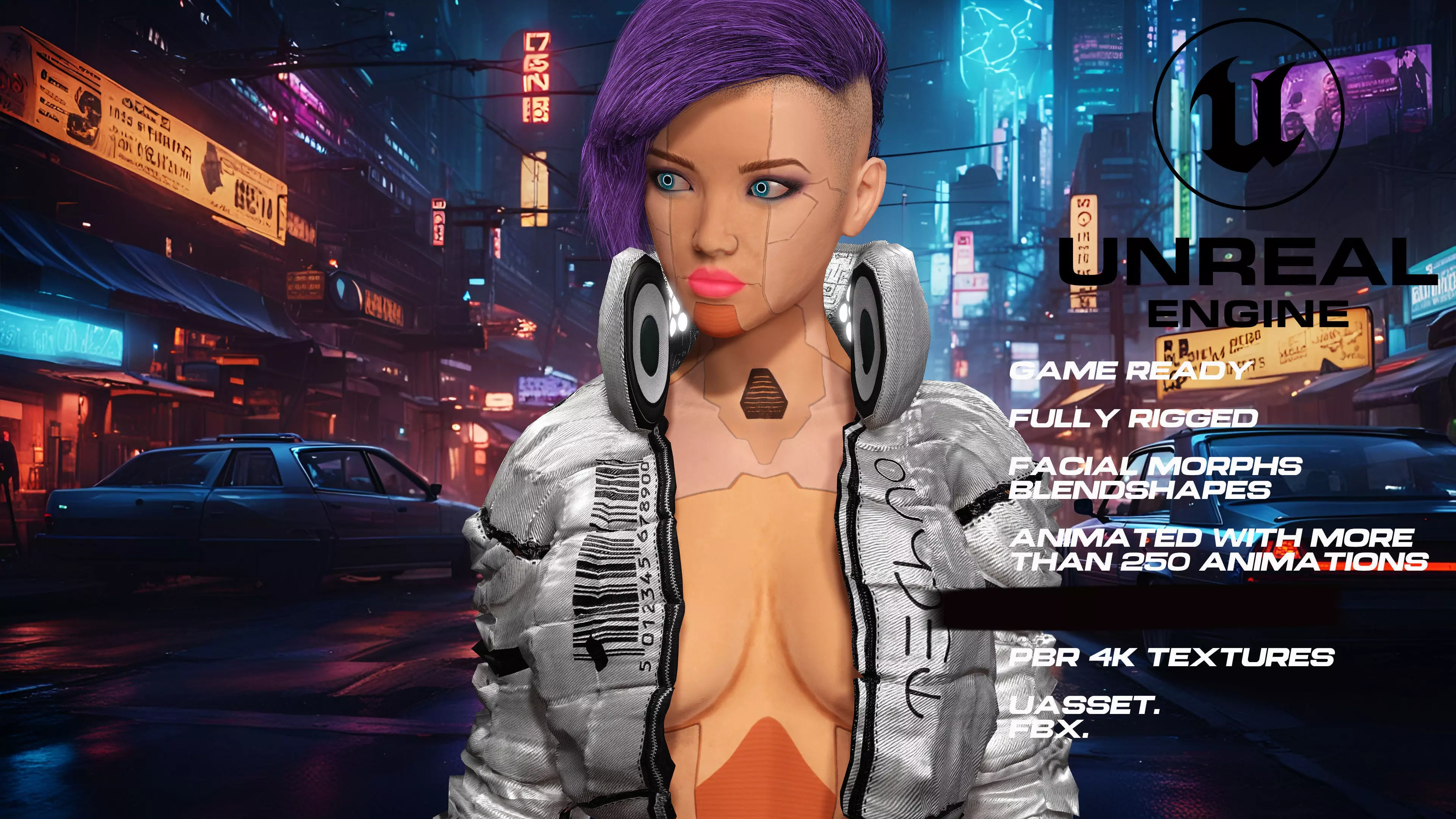CyberPunk girl full rigged - game ready - animated Low-poly 3D model_0