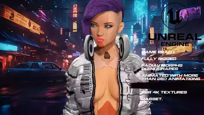 CyberPunk girl full rigged - game ready - animated