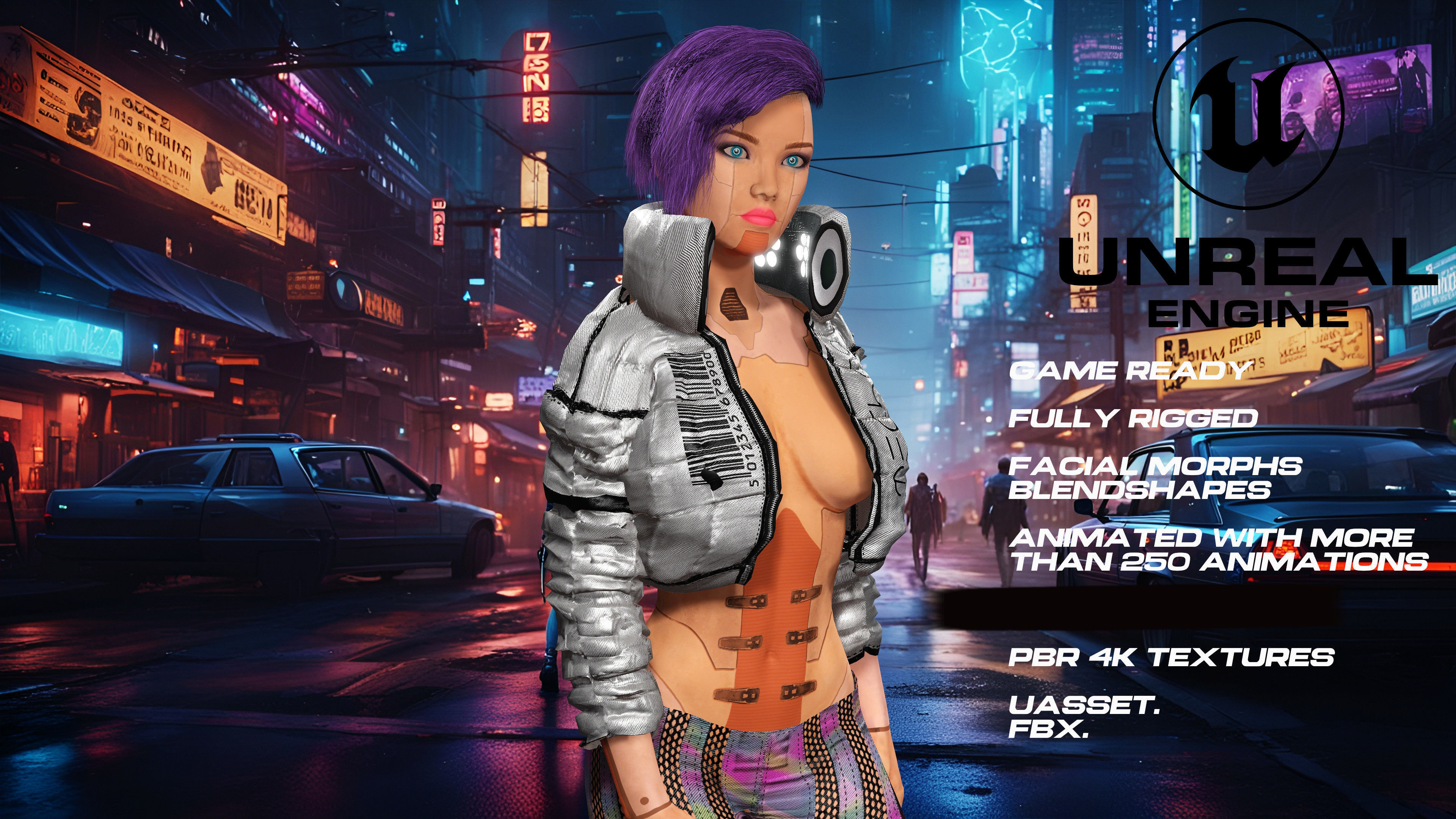 CyberPunk girl full rigged - game ready - animated Low-poly 3D model_4