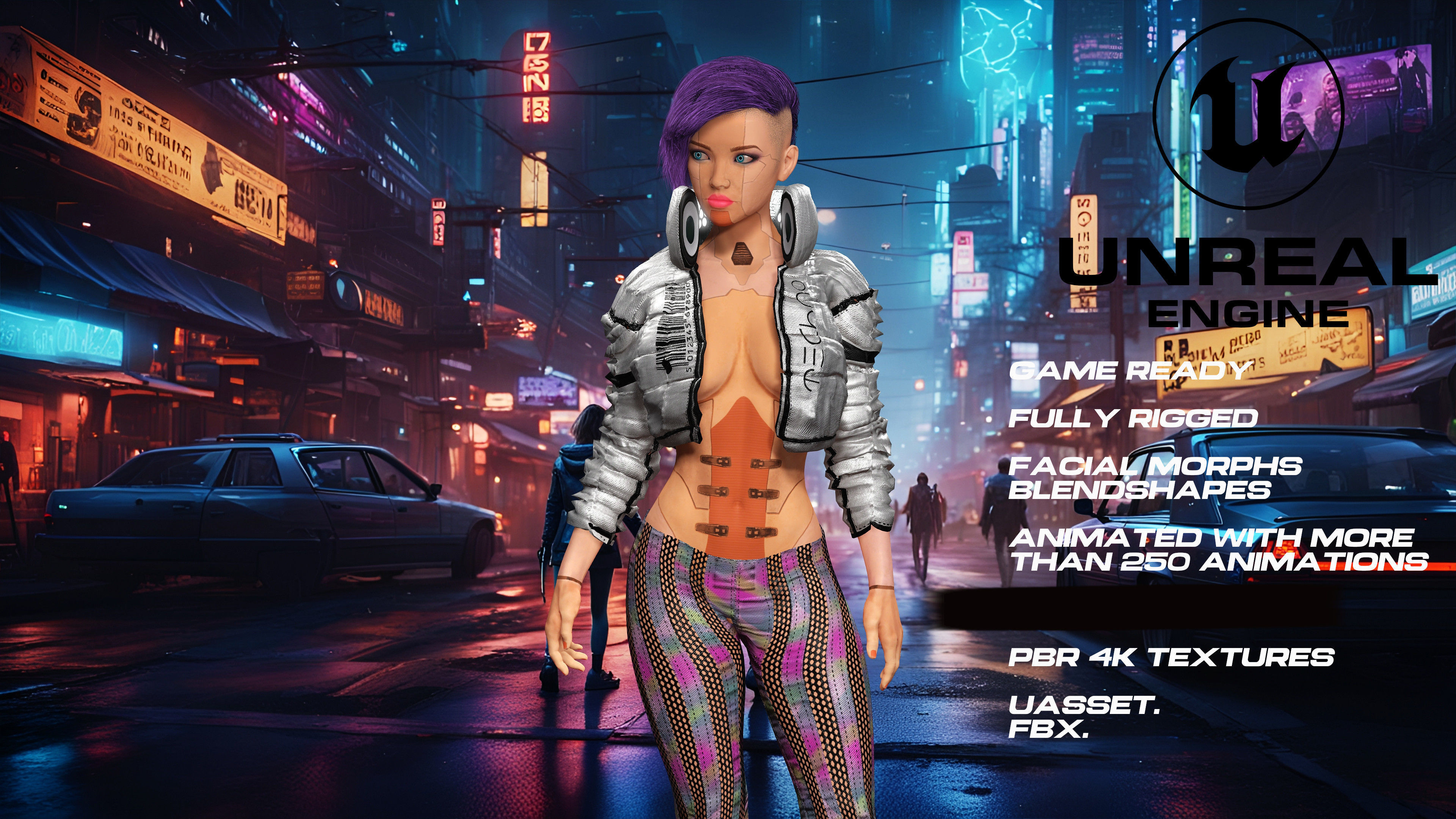 CyberPunk girl full rigged - game ready - animated Low-poly 3D model_1