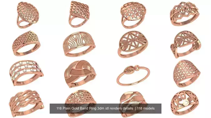 118 Plain Gold Band Ring 3dm stl renders details  3D Model Collection