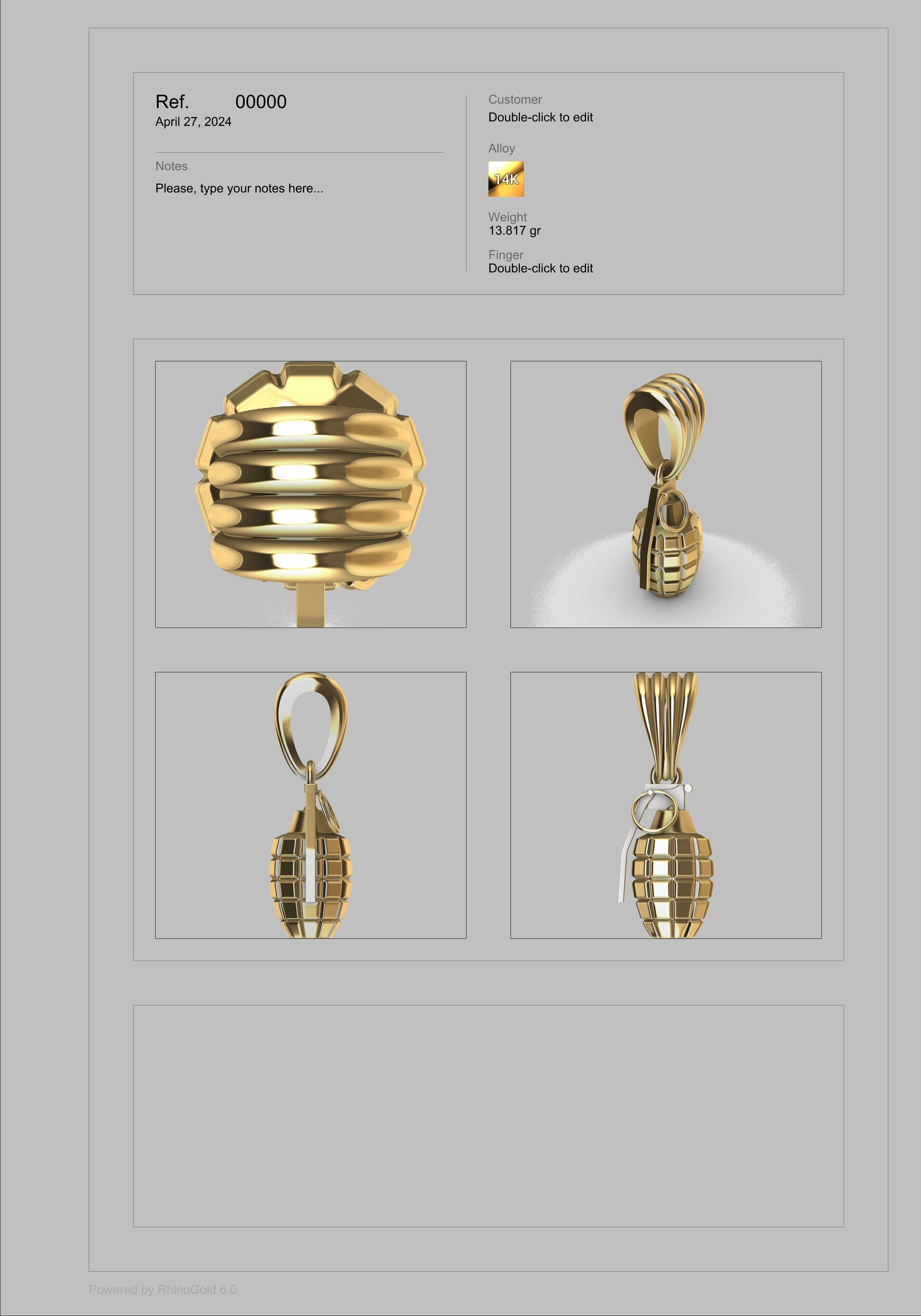 Grenade Pendant Gold Silver Platinum Luxury Jewelry  3D print model_17