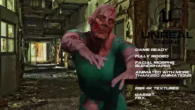 Zombie doctor full rigged - game ready - animated  Low-poly 3D model