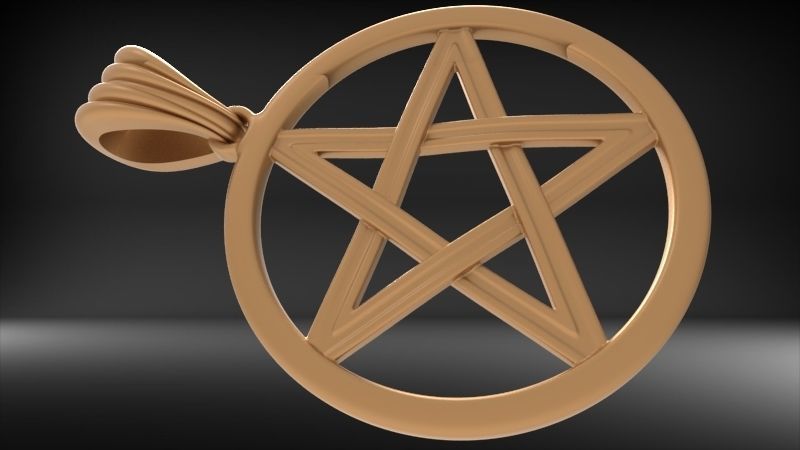 Pentagram Wiccan Star In A Circle Pendant Necklace Charm Jewelry 3D print model_14
