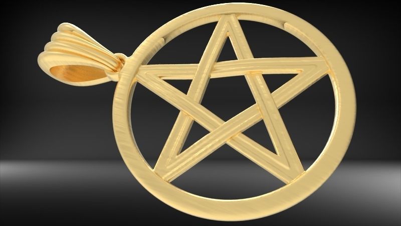 Pentagram Wiccan Star In A Circle Pendant Necklace Charm Jewelry 3D print model_12