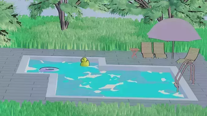 Anime style pool scene