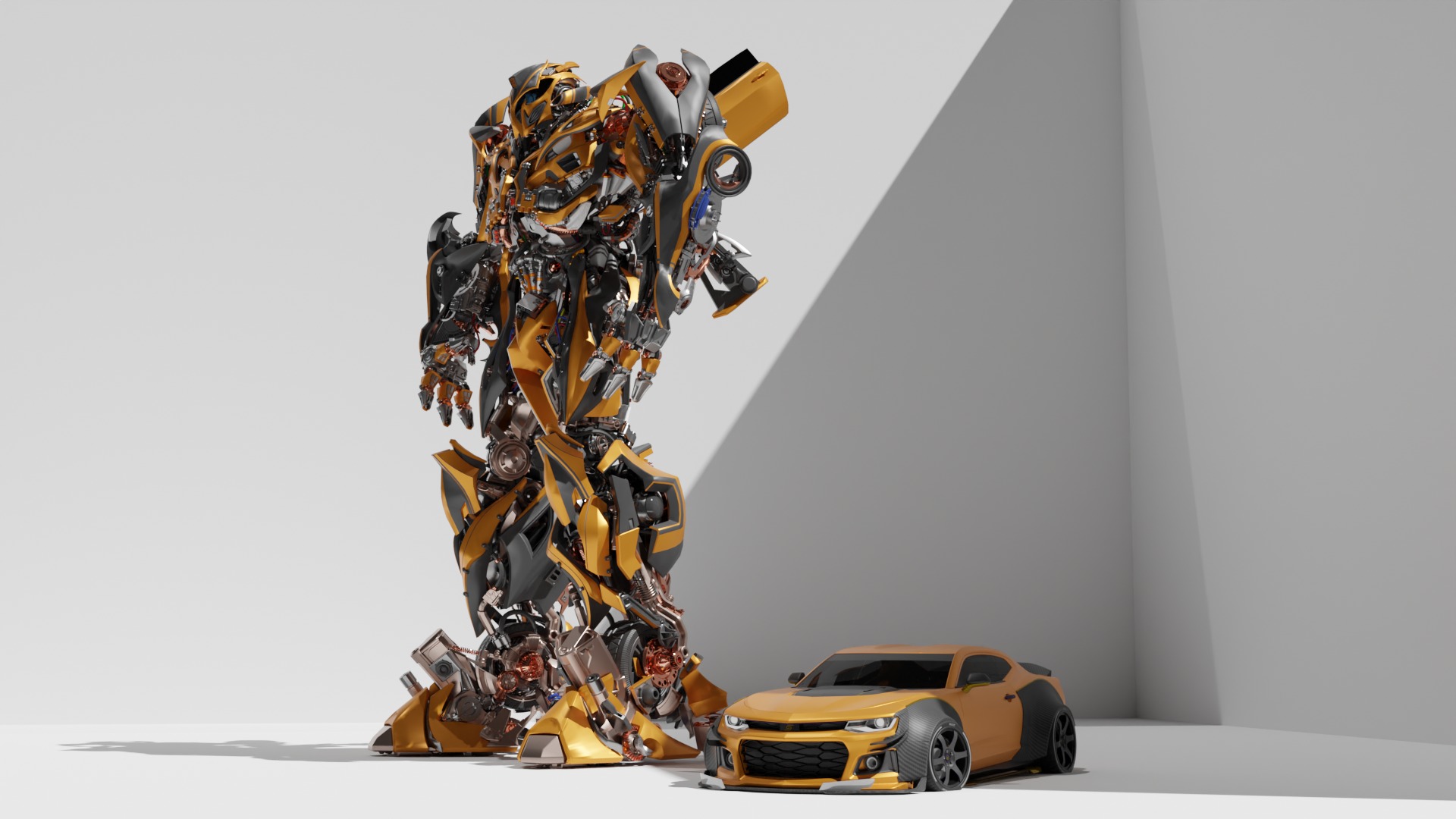 Realistic Bumblebee Transformer and Chevrolet Camaro 3D model_4