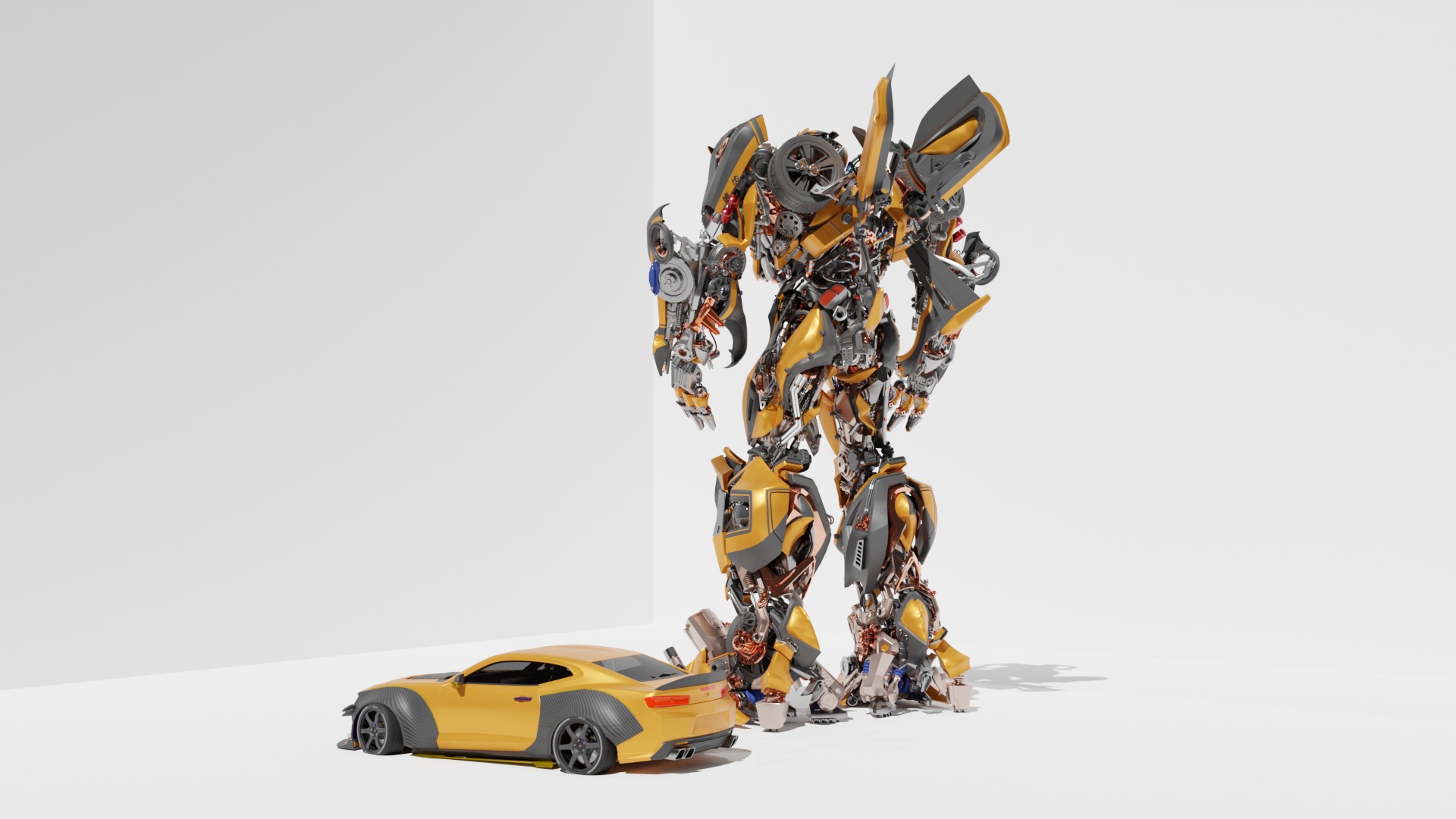 Realistic Bumblebee Transformer and Chevrolet Camaro 3D model_5