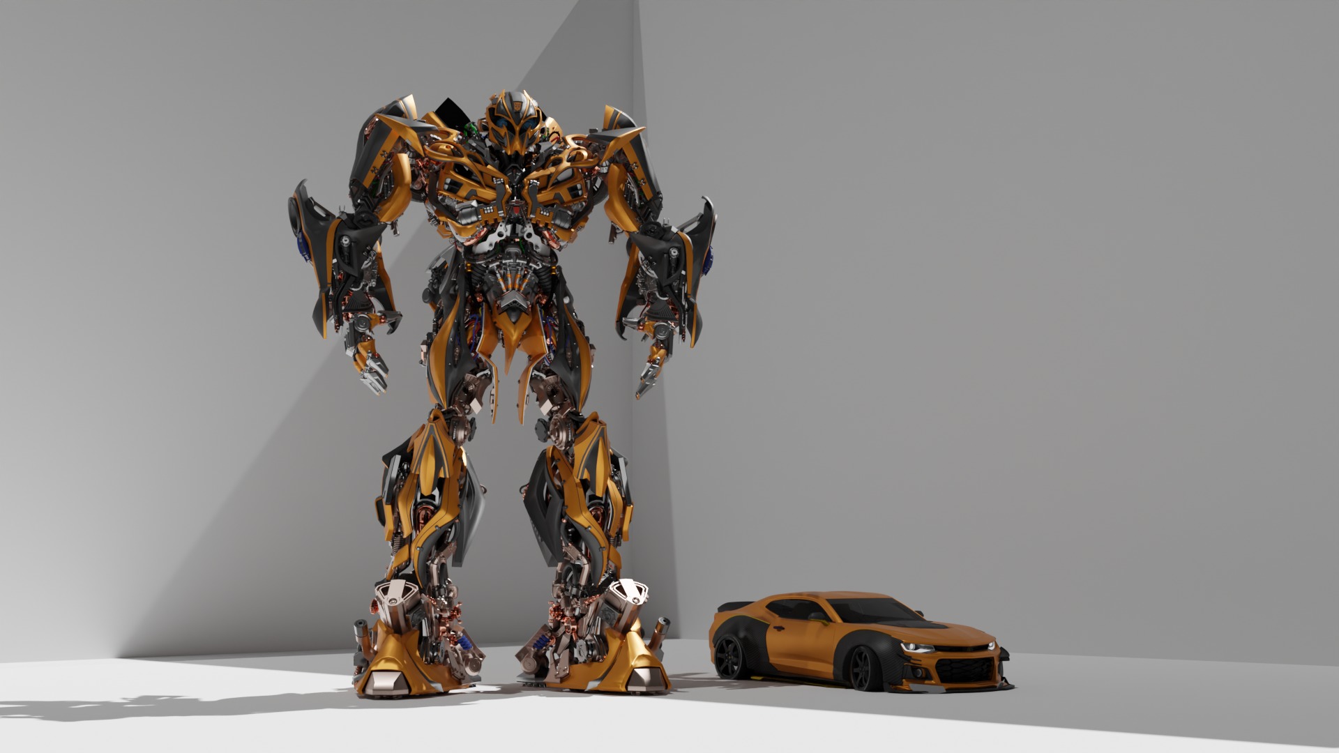 Realistic Bumblebee Transformer and Chevrolet Camaro 3D model_2