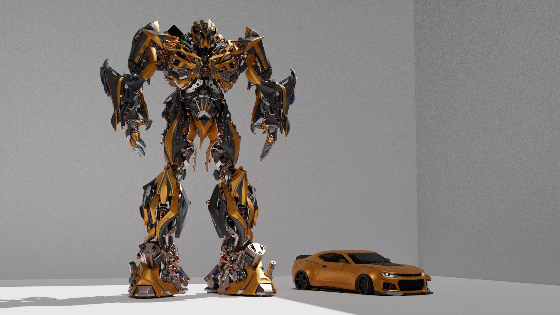 Realistic Bumblebee Transformer and Chevrolet Camaro 3D model_0