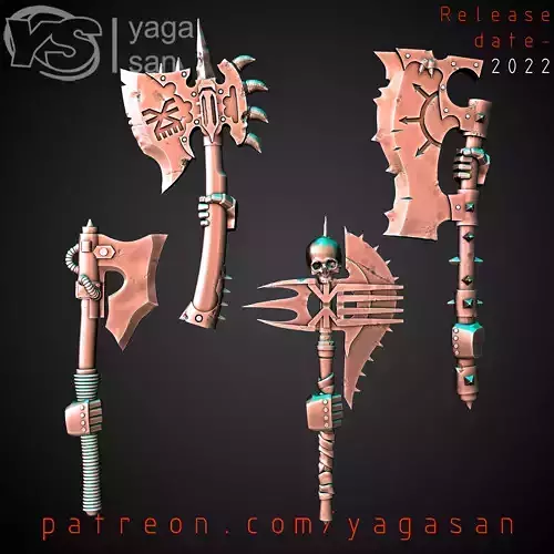 CHAOS AND KHARNE AXES KITBASH PACK WITH 9 ARMS POSITIONS 3D print model