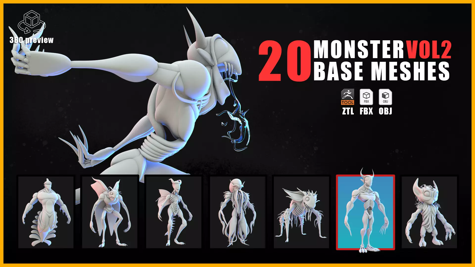 20 Monster and Creature Base Meshes - VOL 02 3D model_0