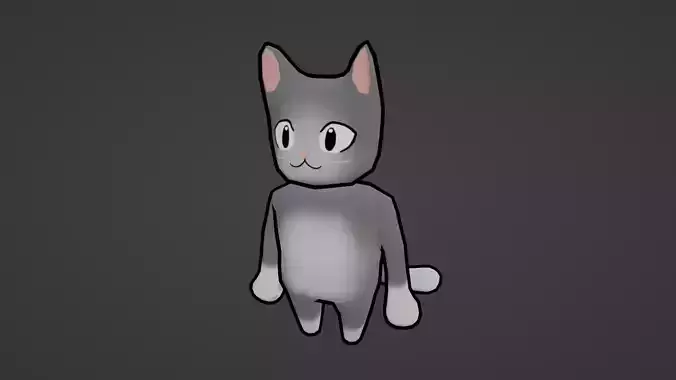 CUTE GRAY CAT ANIMATED AND TEXTURED Low-poly 3D model