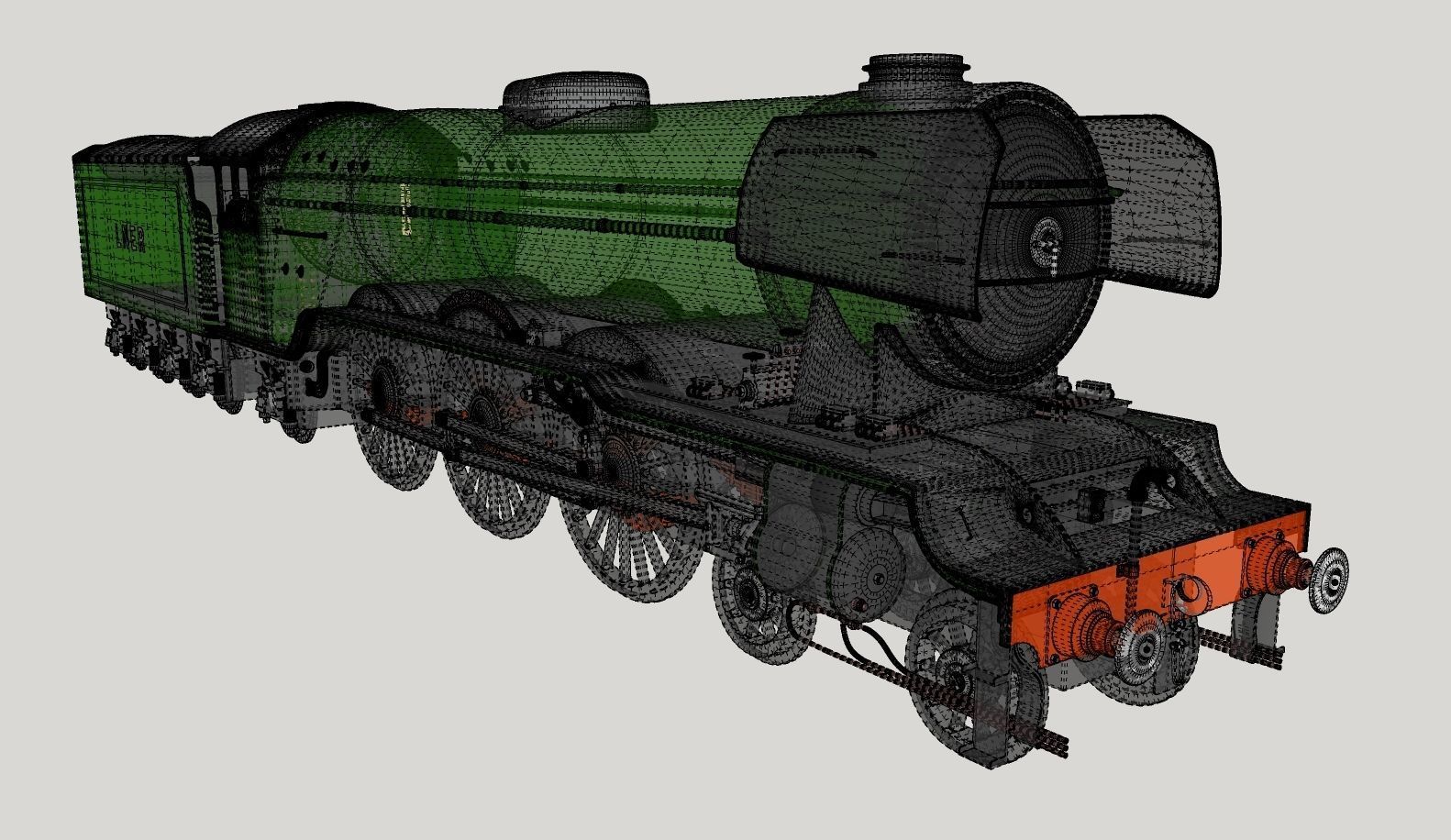 Flying Scotsman Steam Locomotive High Poly and Low Poly 3D model_16