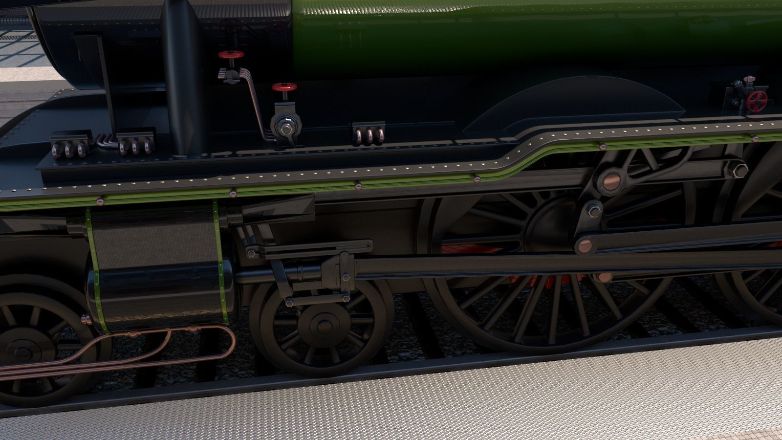 Flying Scotsman Steam Locomotive High Poly and Low Poly 3D model_8