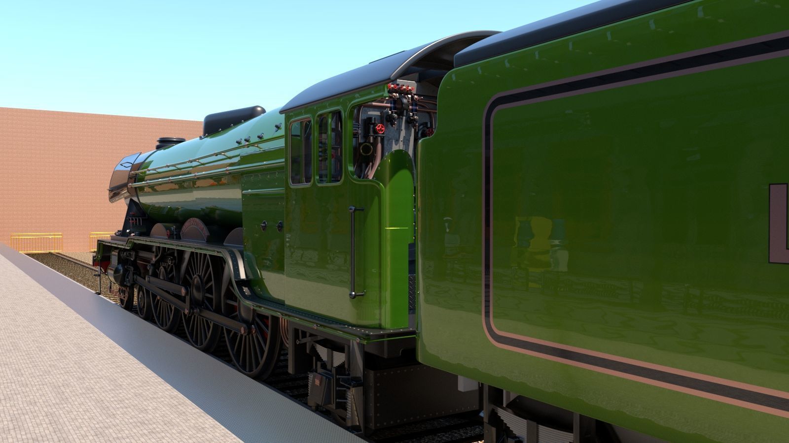 Flying Scotsman Steam Locomotive High Poly and Low Poly 3D model_1