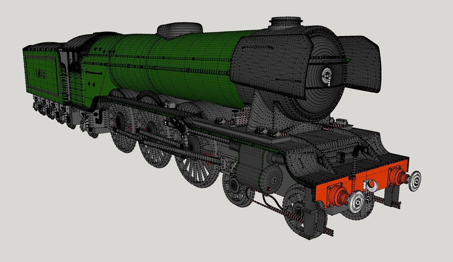 Flying Scotsman Steam Locomotive High Poly and Low Poly 3D model_15