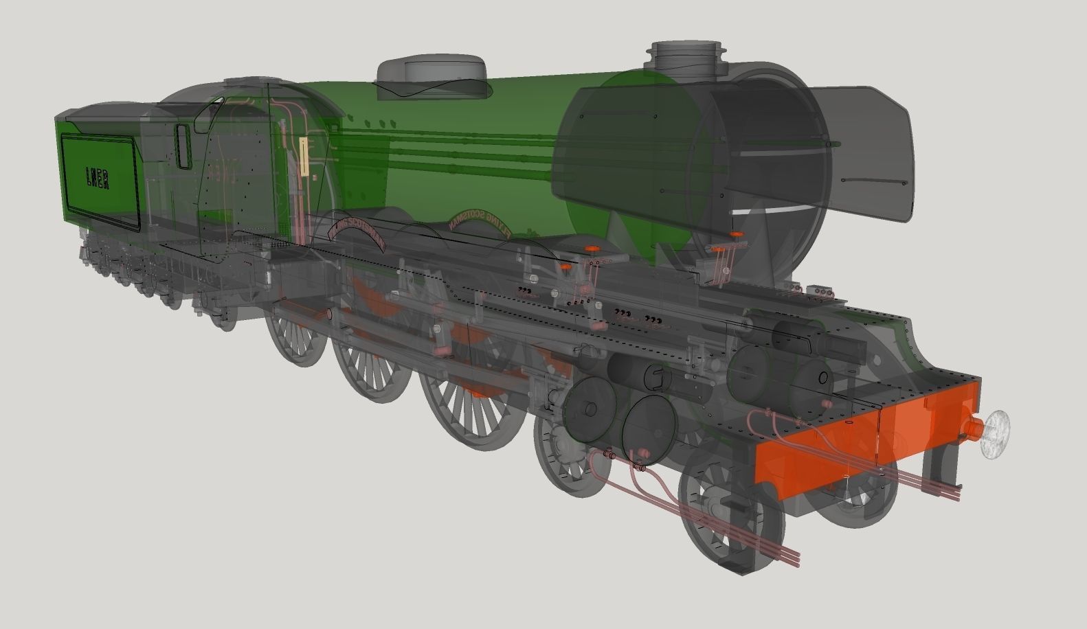 Flying Scotsman Steam Locomotive High Poly and Low Poly 3D model_17