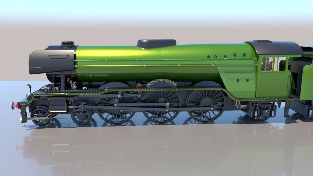 Flying Scotsman Steam Locomotive High Poly and Low Poly 3D model_30