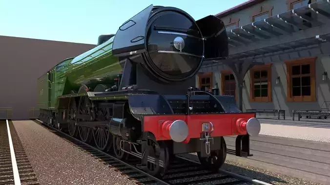 Flying Scotsman Steam Locomotive High Poly and Low Poly