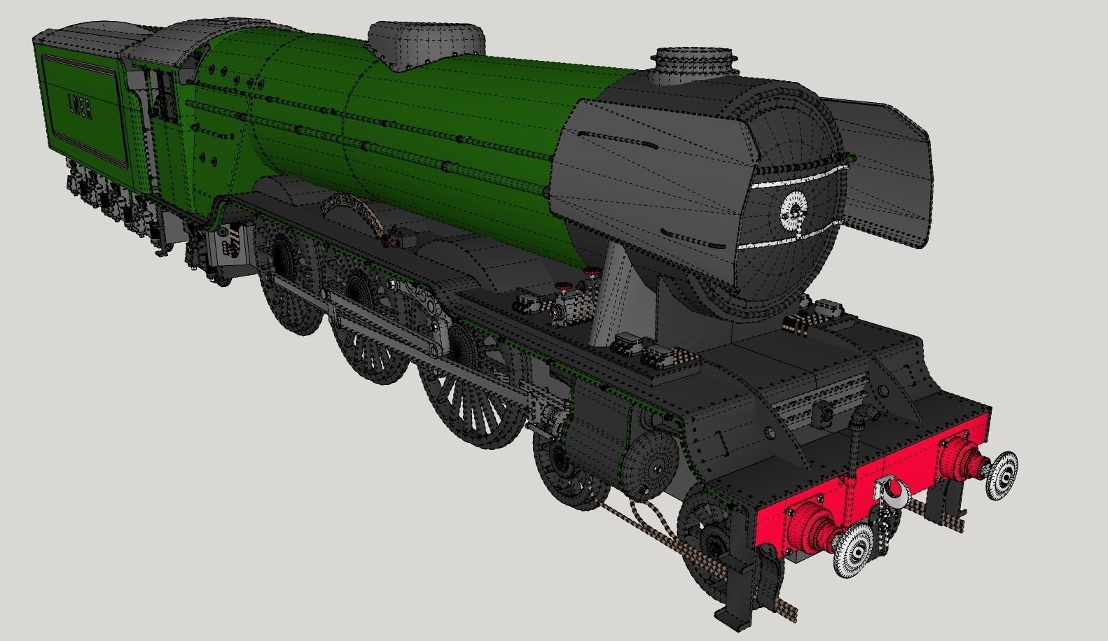 Flying Scotsman Steam Locomotive High Poly and Low Poly 3D model_38