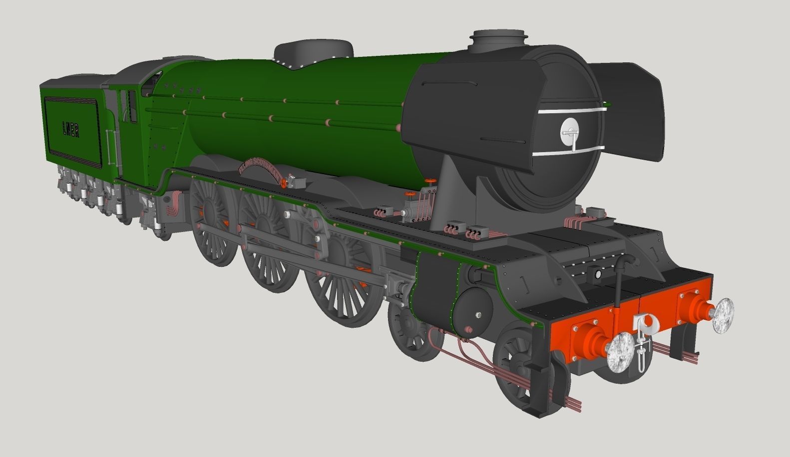 Flying Scotsman Steam Locomotive High Poly and Low Poly 3D model_13