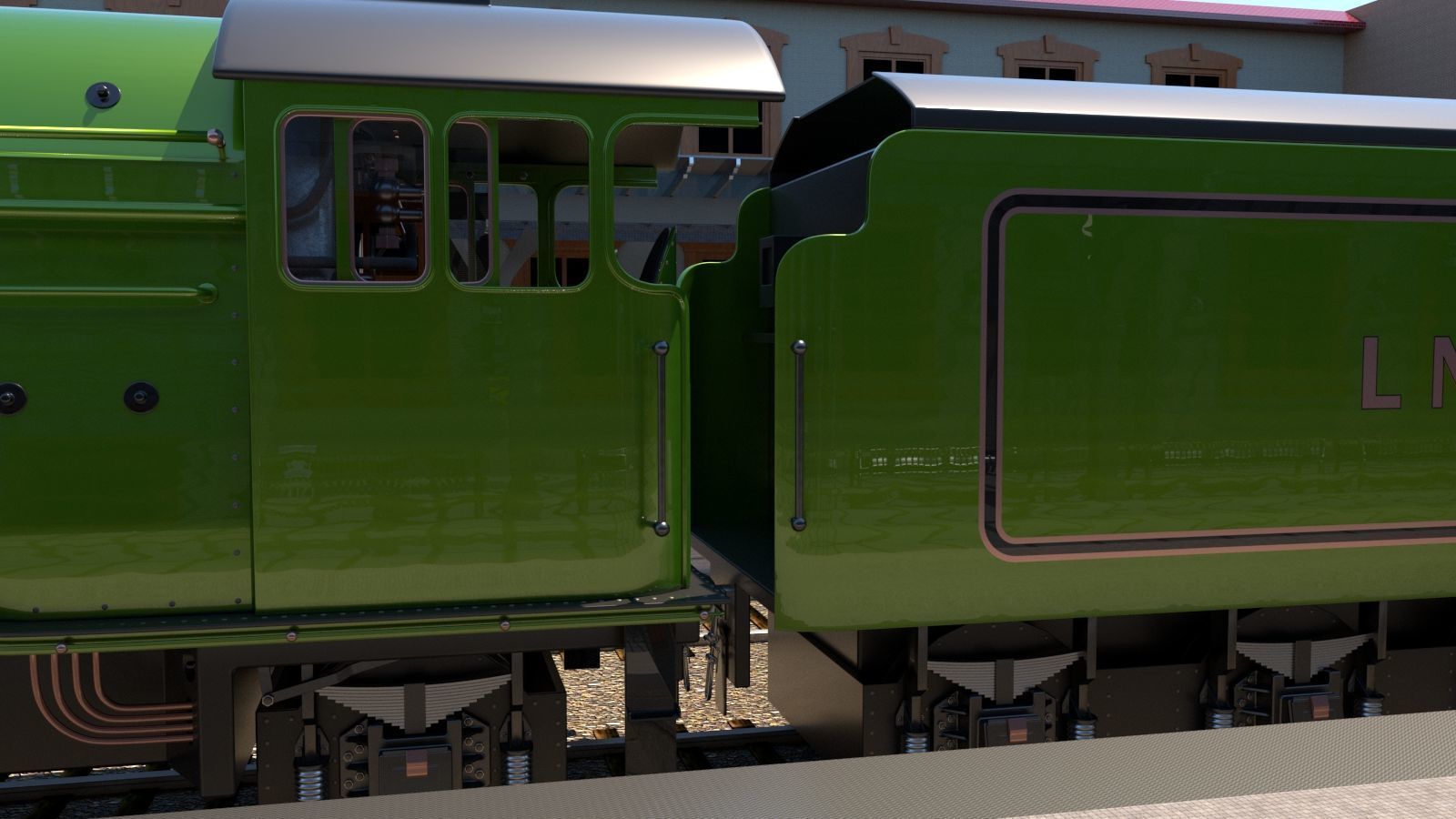 Flying Scotsman Steam Locomotive High Poly and Low Poly 3D model_10