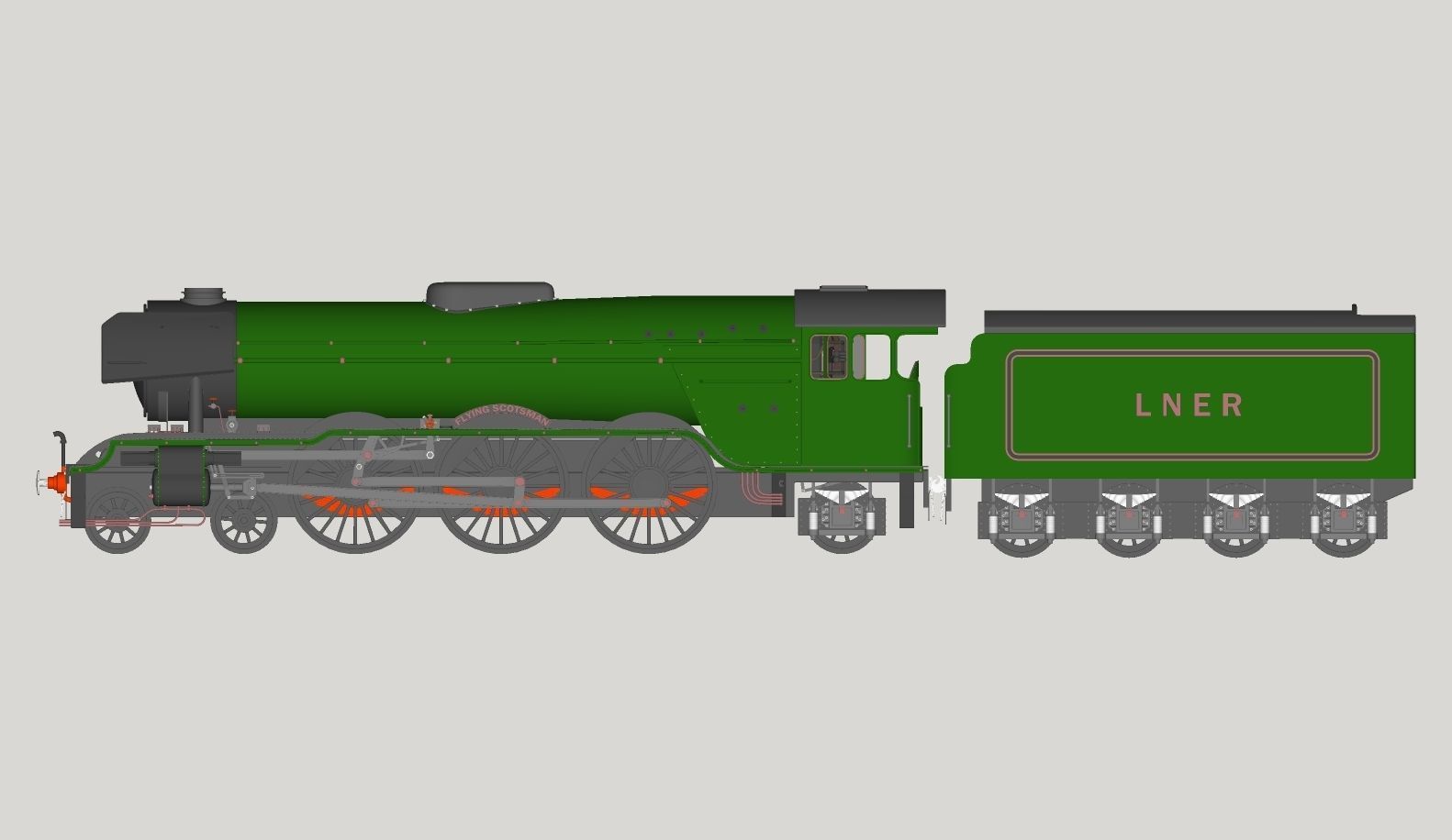 Flying Scotsman Steam Locomotive High Poly and Low Poly 3D model_25