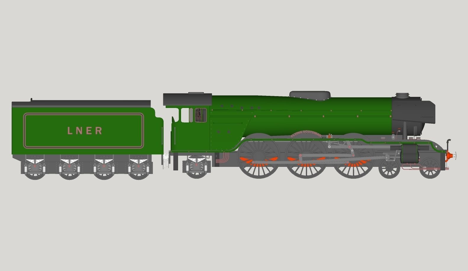 Flying Scotsman Steam Locomotive High Poly and Low Poly 3D model_24