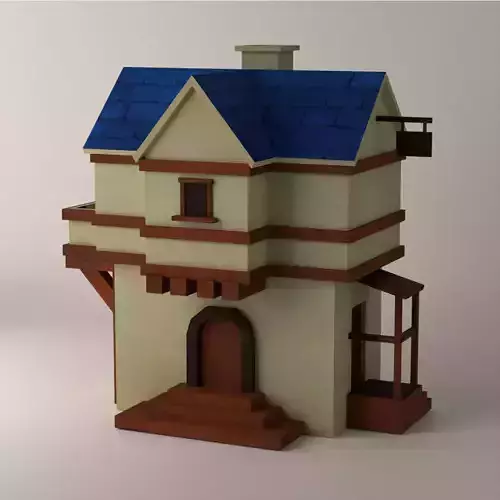 Medieval house lowpoly game asset textured