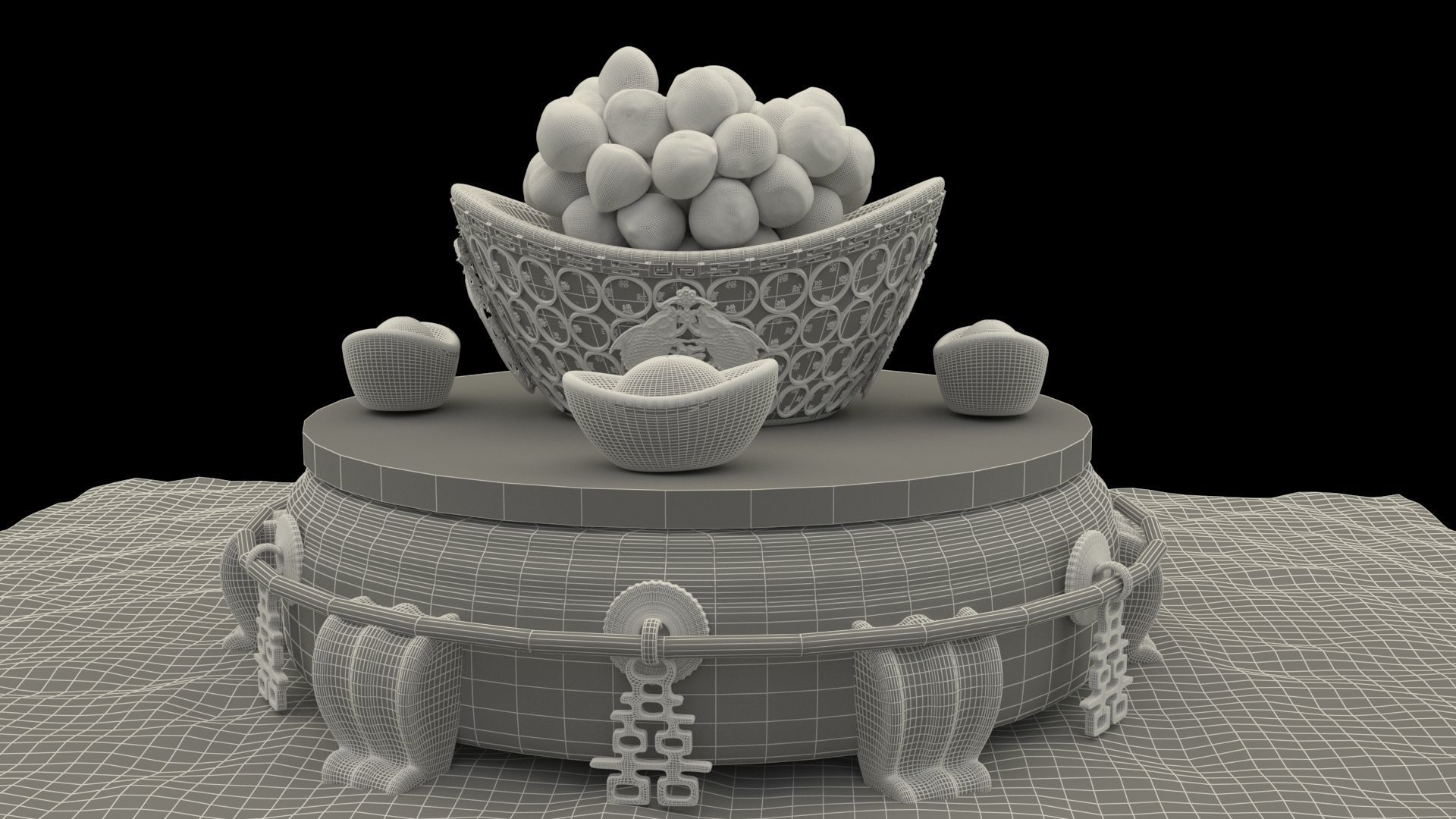 Chinese gold ingot display stand  3D model_6