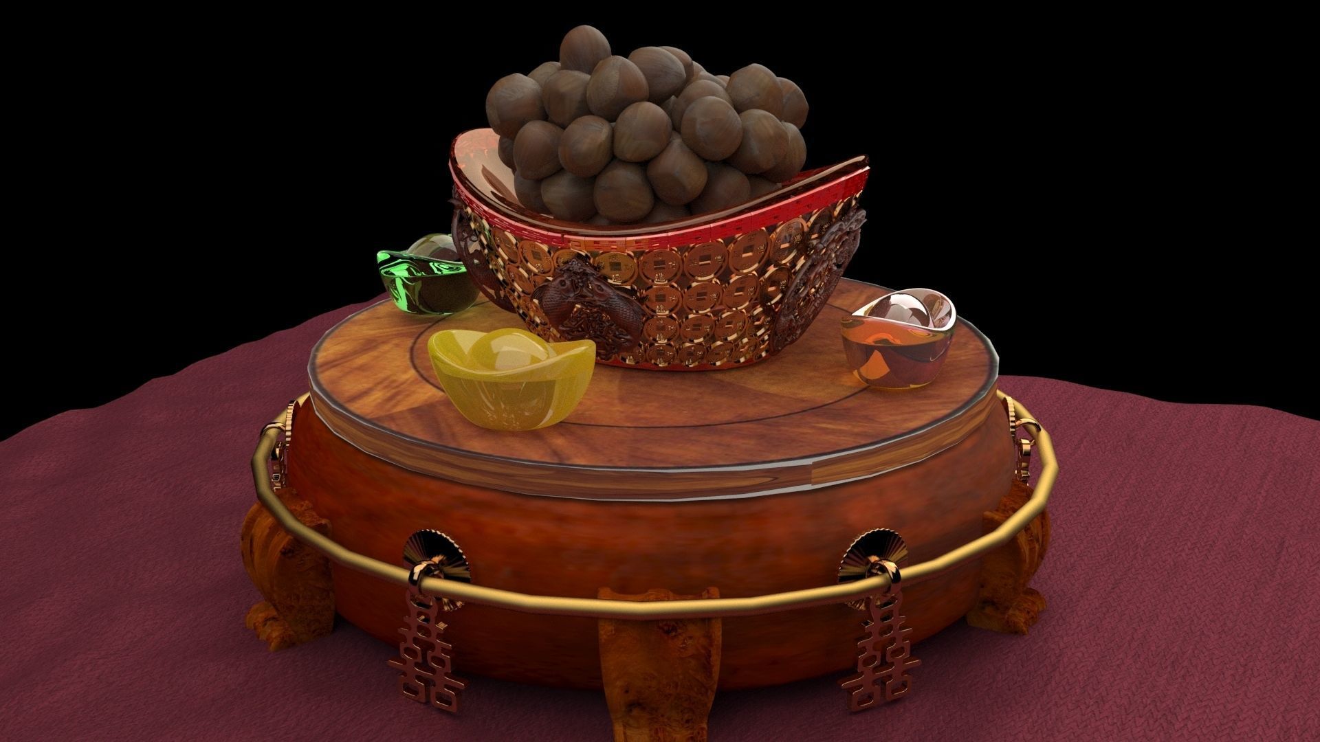 Chinese gold ingot display stand  3D model_1