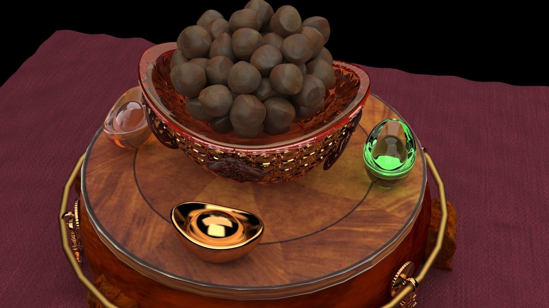 Chinese gold ingot display stand  3D model_3