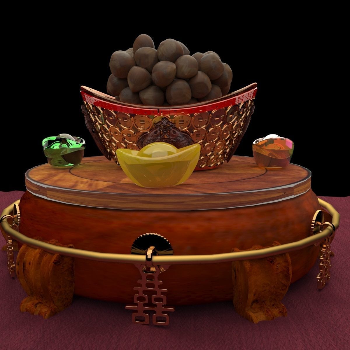 Chinese gold ingot display stand  3D model_5