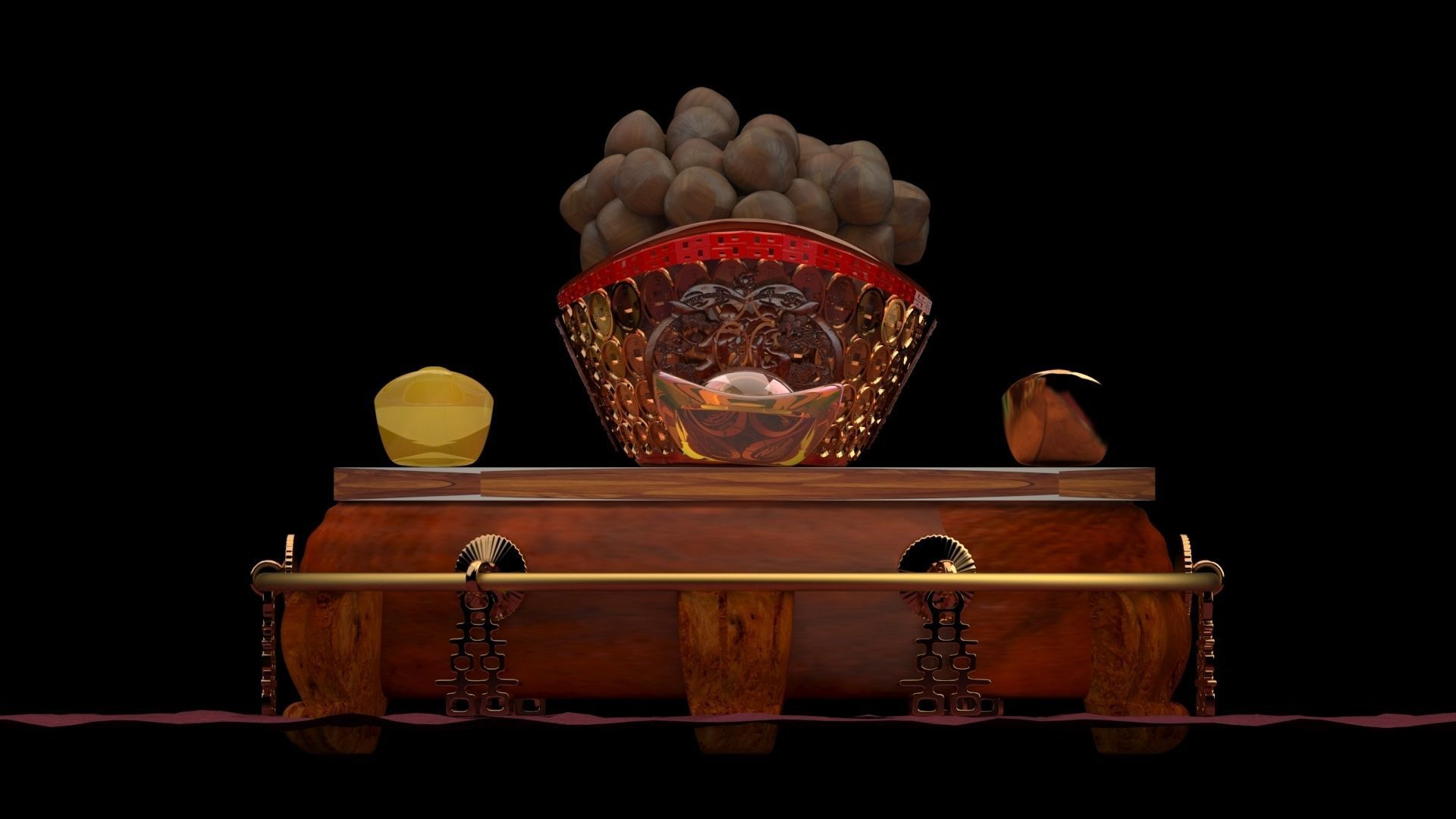 Chinese gold ingot display stand  3D model_2