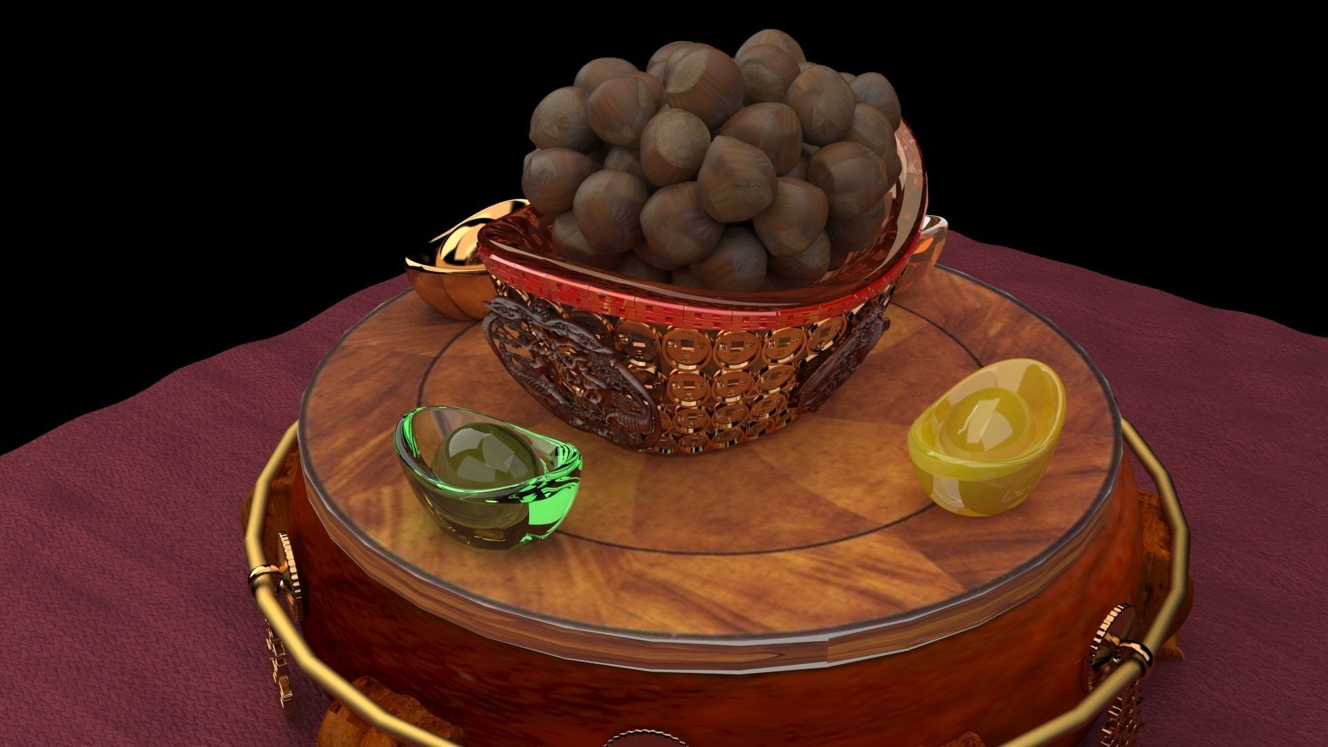 Chinese gold ingot display stand  3D model_4