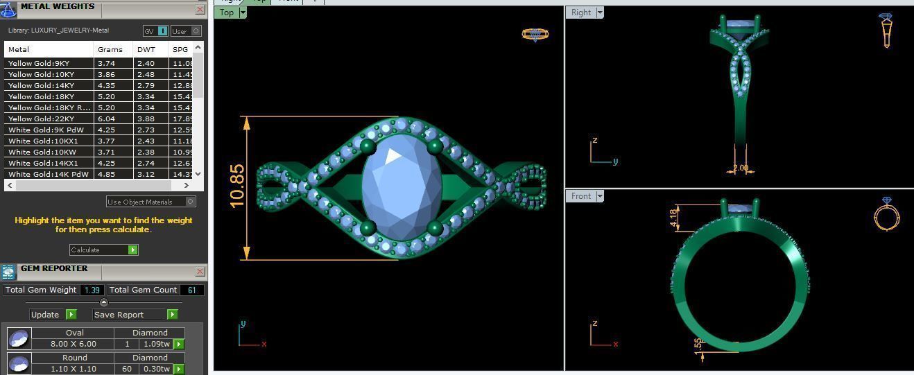 Oval Gemstone Ring 3d Model and Render STL 3D print model_9