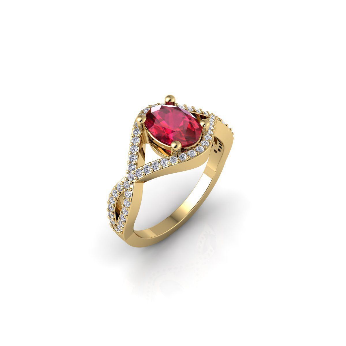 Oval Gemstone Ring 3d Model and Render STL 3D print model_3